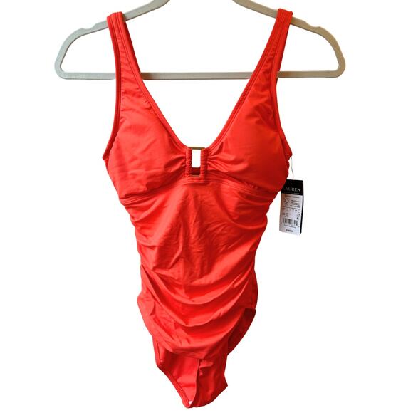 Lauren Ralph Lauren Ring Over the Shoulder One Piece Swimsuit Orange Size 8 NWT - Picture 3 of 5